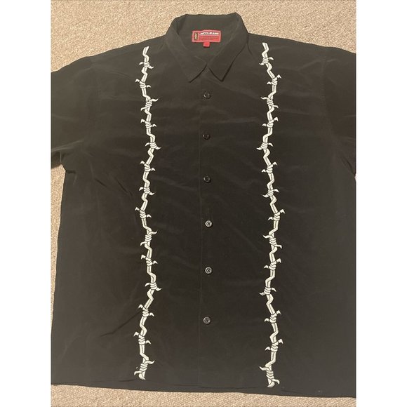 Vintage 90s XL JNCO Jeans Barbed Wire Button Down Shirt Grunge Rave Graffiti Y2K - Picture 3 of 7